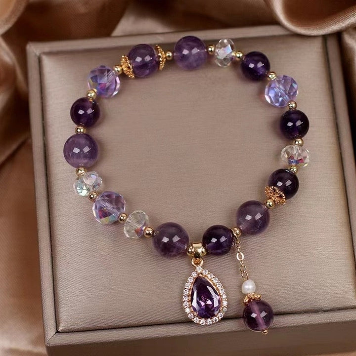 Amethyst Beaded Bracelet with Heart Pendant Lucky Healing Friendship Bracelet, Image 3