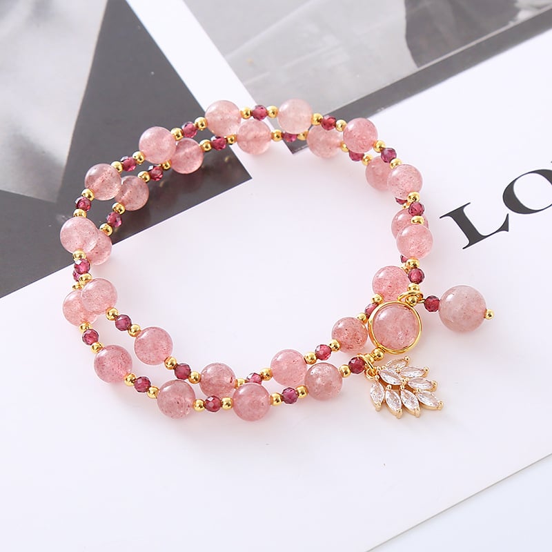 Stacking Strawberry Quartz Bracelet Double Layer Pink Beads Bracelet Image 1