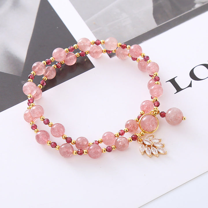 Stacking Strawberry Quartz Bracelet Double Layer Pink Beads Bracelet, Image 1