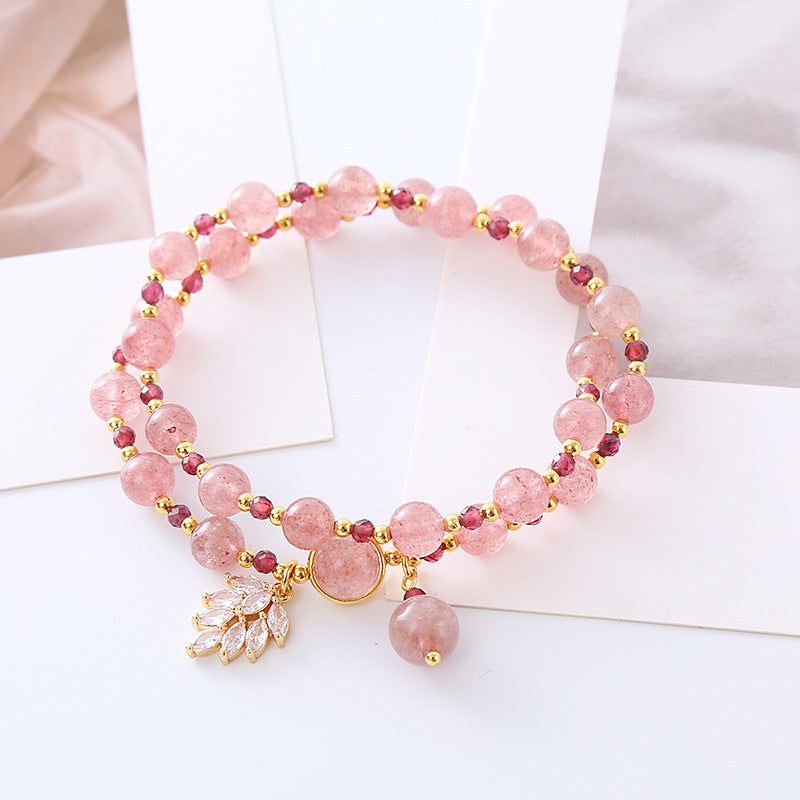 Stacking Strawberry Quartz Bracelet Double Layer Pink Beads Bracelet, Image 2