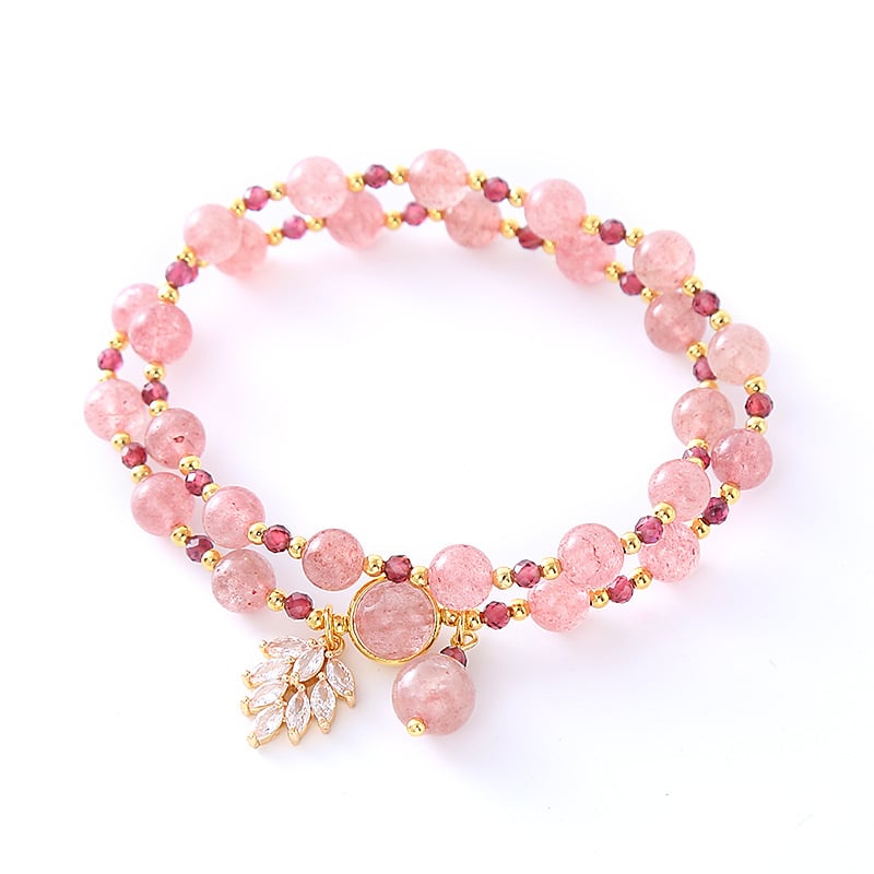 Stacking Strawberry Quartz Bracelet Double Layer Pink Beads Bracelet, Image 4