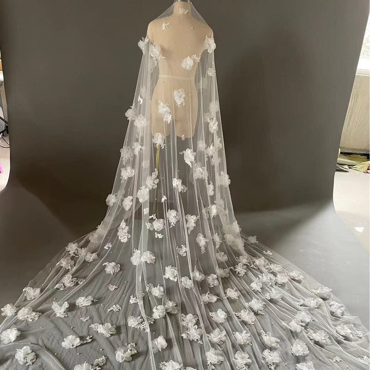 Hand Sewn 3D Flower Bridal Veil,Long Train Weeding Veil Gorgeous Cathedral Veil for Bridal Image 1