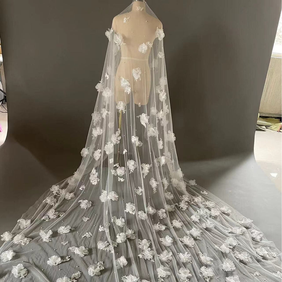 Hand Sewn 3D Flower Bridal Veil,Long Train Weeding Veil Gorgeous Cathedral Veil for Bridal Image 1