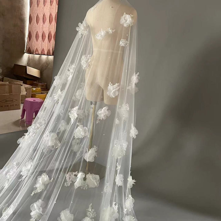 Hand Sewn 3D Flower Bridal Veil,Long Train Weeding Veil Gorgeous Cathedral Veil for Bridal Image 3