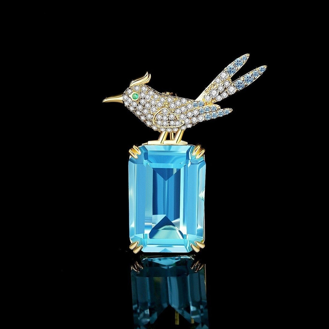 Stunning Bird Brooch,Diamond Cut Aquamarine Brooch,Brooch for Men and Women Image 1