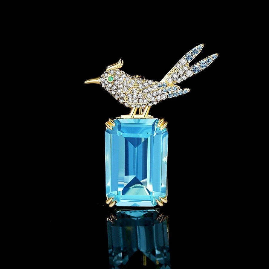 Stunning Bird BroochDiamond Cut Aquamarine BroochBrooch for Men and Women Image 1