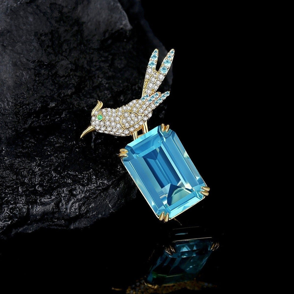 Stunning Bird BroochDiamond Cut Aquamarine BroochBrooch for Men and Women Image 2