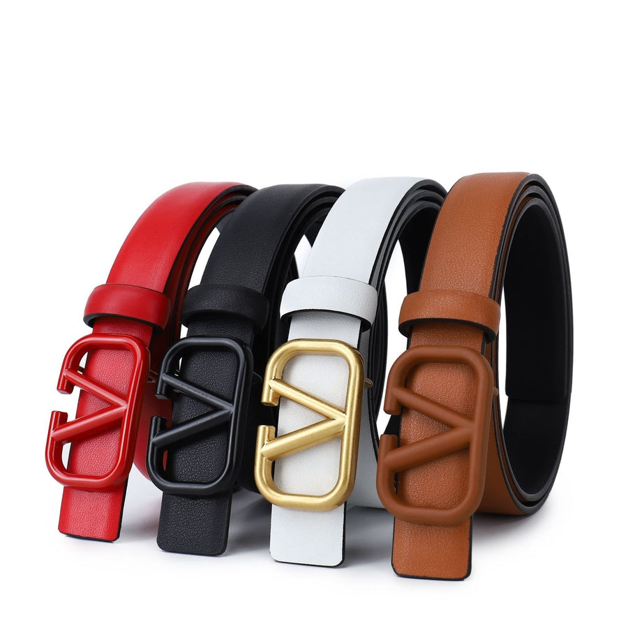 Fashion Women Letter Smooth Buckle Leather Belt Width 2.5cm Image 1