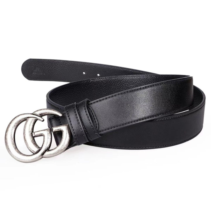 Fashion Women Smooth Letter Buckle Leather Belt Width 2.5-3.8cm Image 1