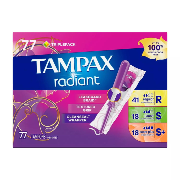 Tampax Radiant Tampons Trio Pack Unscented 77 Count Image 2