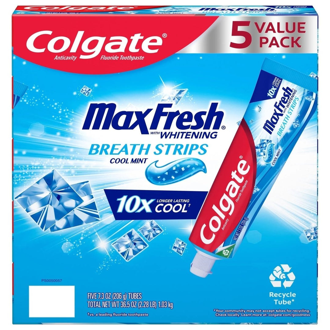 Colgate MaxFresh Toothpaste with Mini Breath Strips Cool Mint 7.3 Oz (5 Pack) Image 1