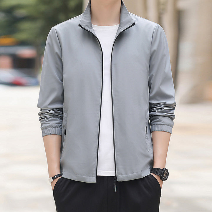 Mens solid color stand collar jacket Image 2