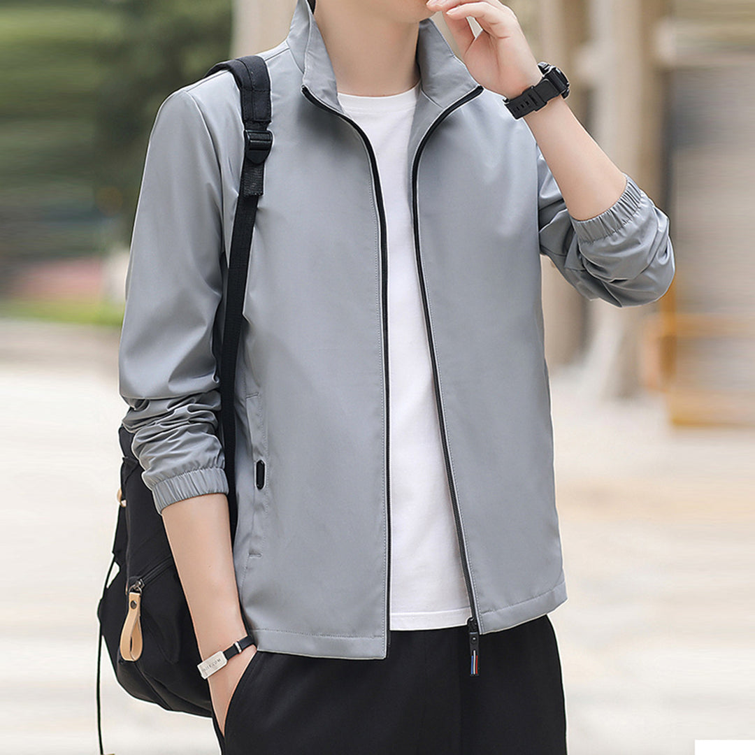 Mens solid color stand collar jacket Image 4