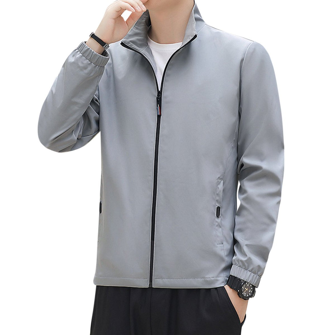 Mens solid color stand collar jacket Image 1