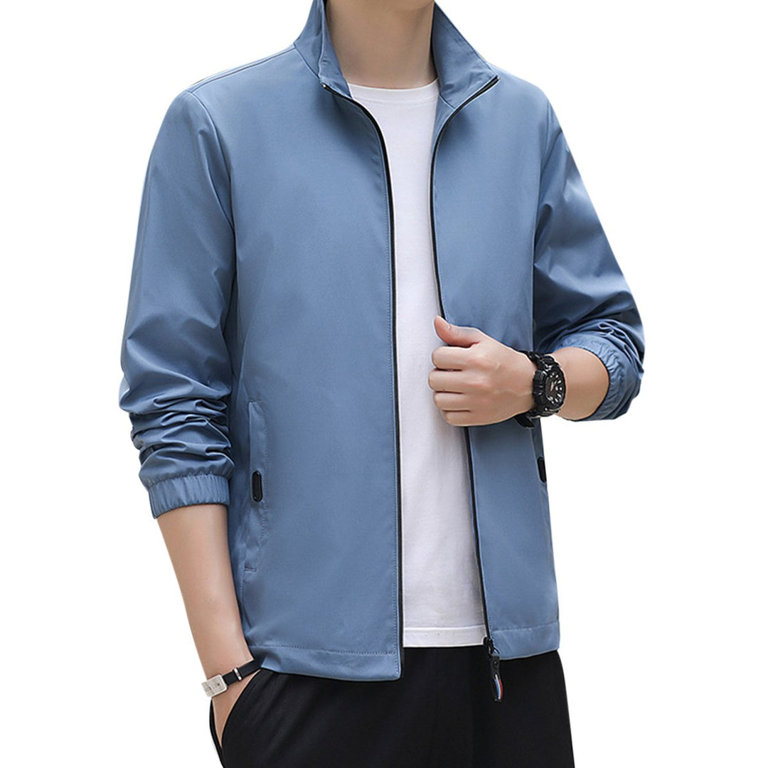 Mens solid color stand collar jacket Image 1