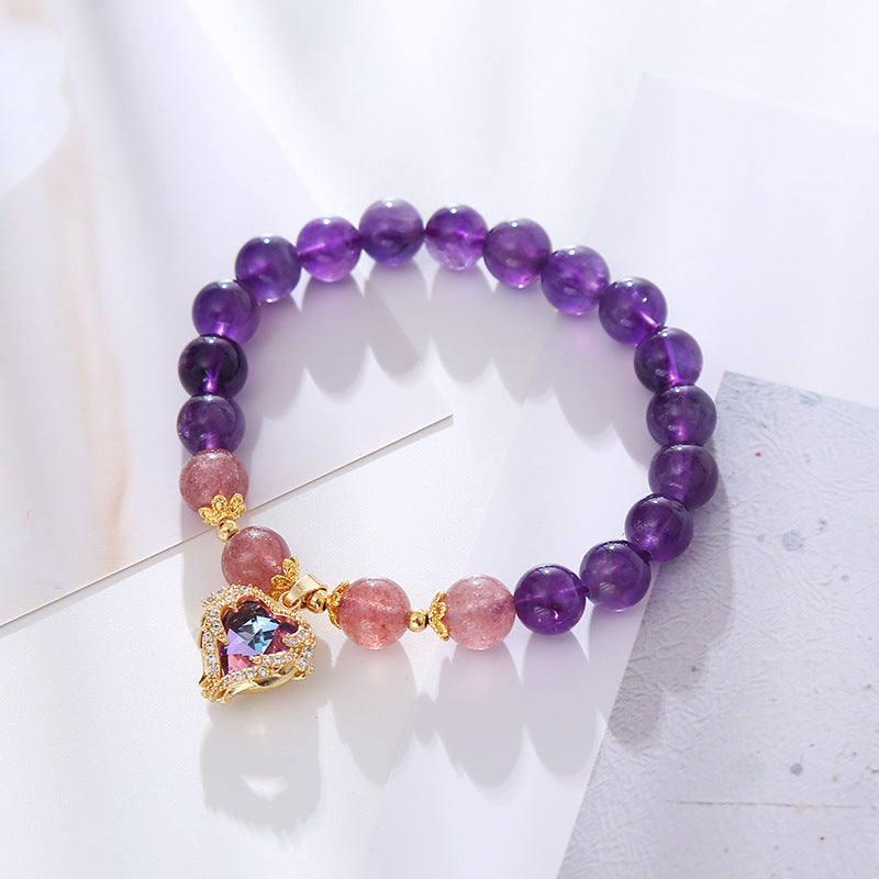 Natural Amethyst Bracelet with Heart Pendant Lucky Healing Friendship Bracelet, Image 2