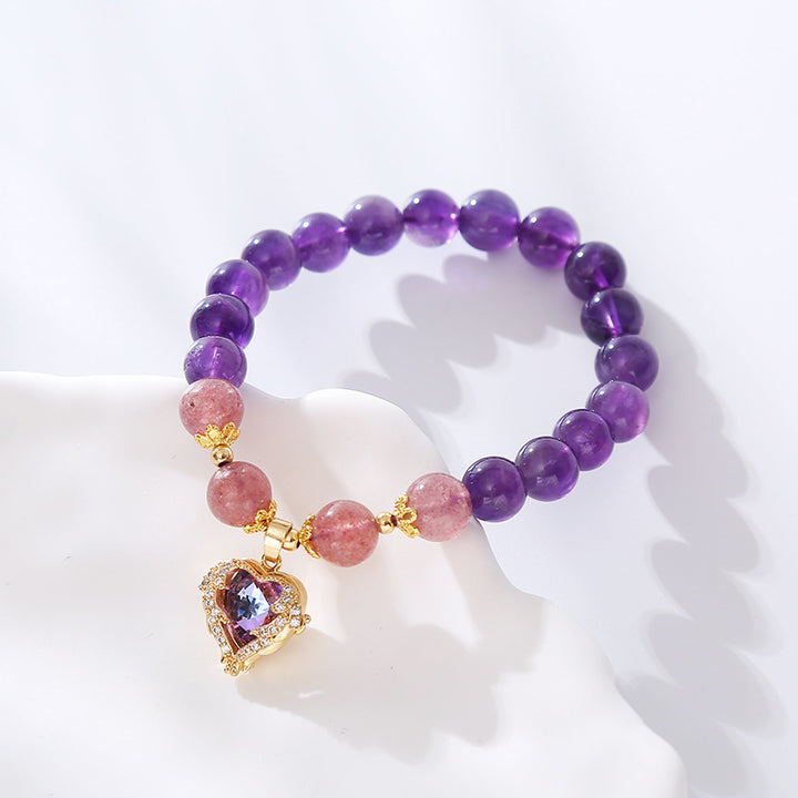 Natural Amethyst Bracelet with Heart Pendant Lucky Healing Friendship Bracelet, Image 3