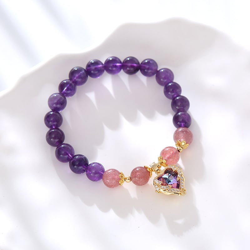 Natural Amethyst Bracelet with Heart Pendant Lucky Healing Friendship Bracelet, Image 4