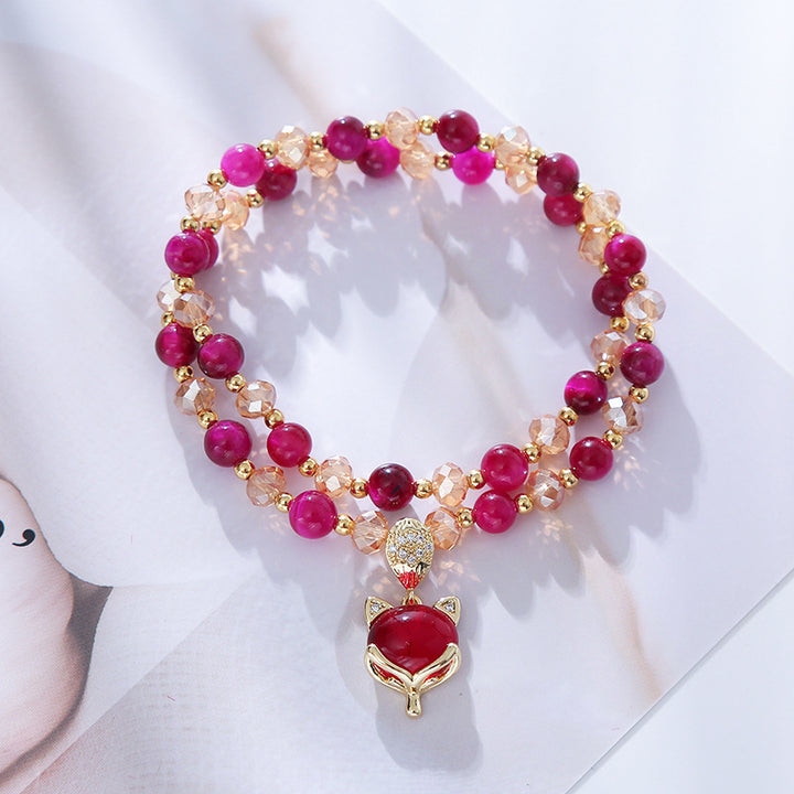 Natural Rose-red Tigers Eye Crystal Double Layer Bracelet,Women Stacking Gemstone Bracelet Image 2