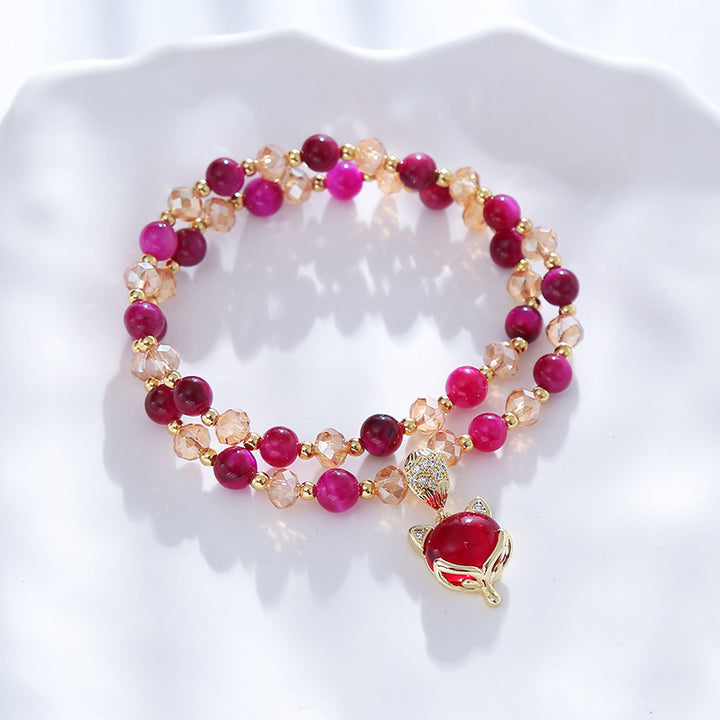 Natural Rose-red Tigers Eye Crystal Double Layer Bracelet,Women Stacking Gemstone Bracelet Image 4