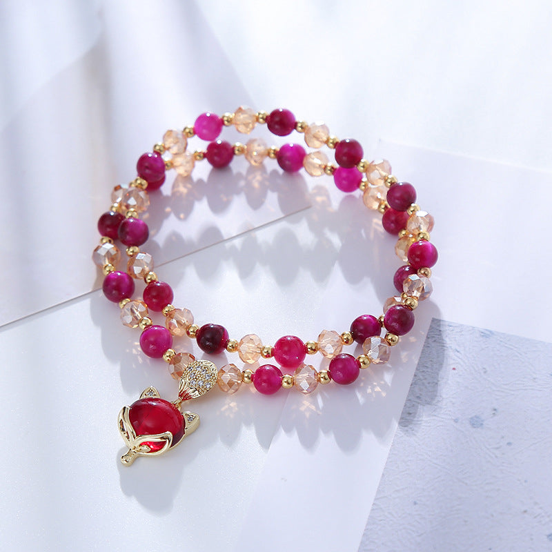 Natural Rose-red Tigers Eye Crystal Double Layer Bracelet,Women Stacking Gemstone Bracelet Image 1