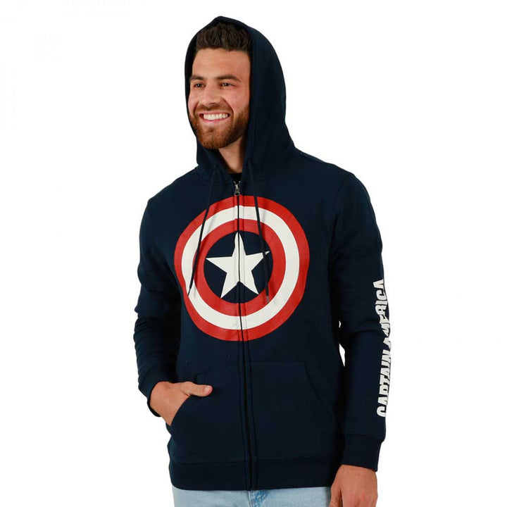 Captain America Shield and Sleeve Logo Zip-Up Hoodie Image 2