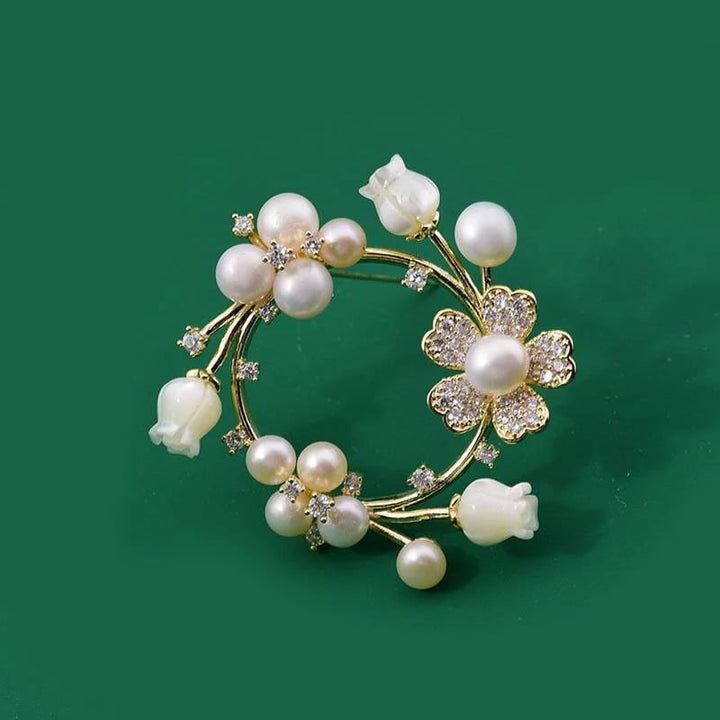 Lily of the Valley Pearl Brooch,Dainty Women Brooch Pin, Image 2