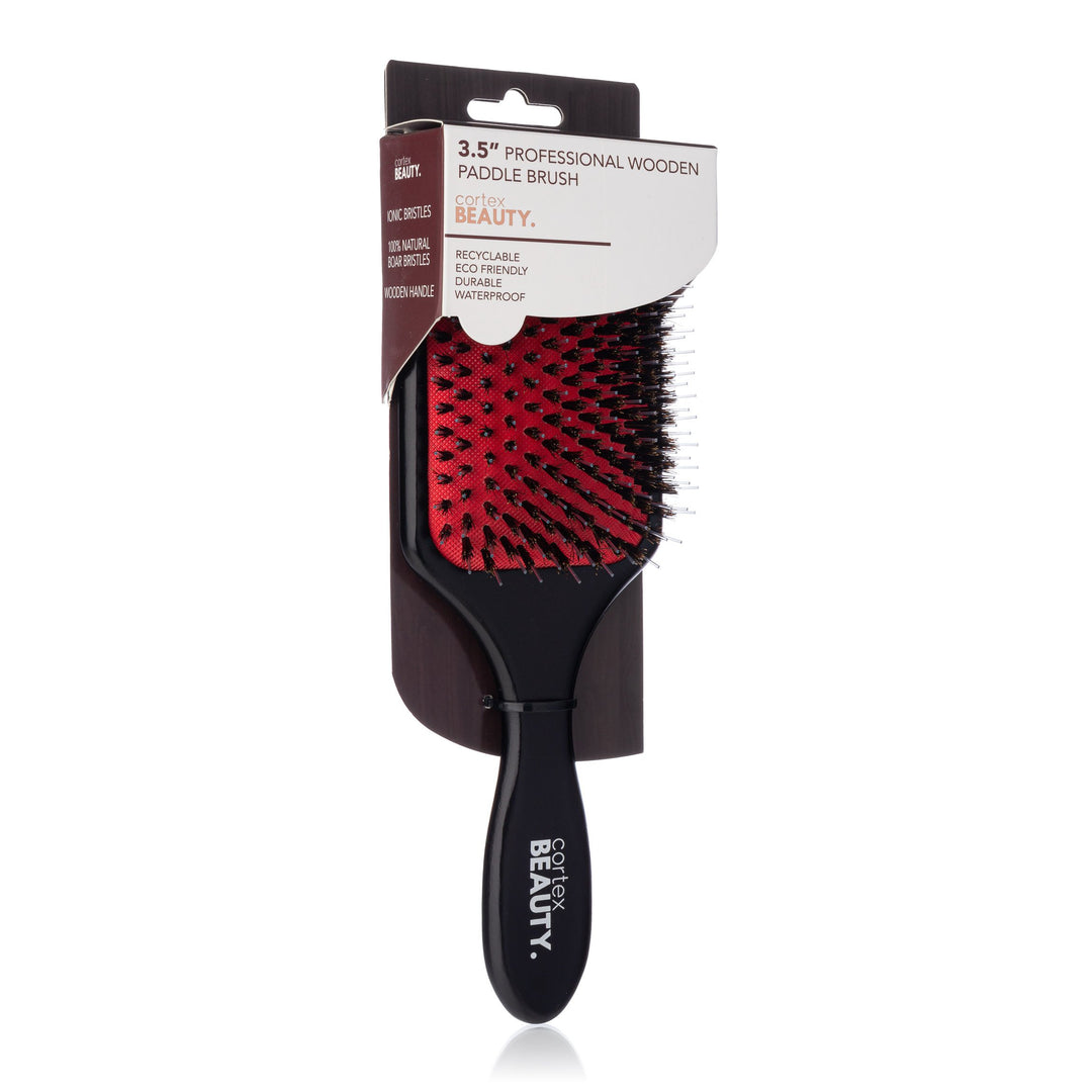 3.5" Professional Wooden Paddle Brush - Black Wood Image 1