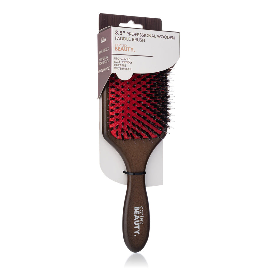 3.5" Professional Wooden Paddle Brush - Amber Wood Image 1