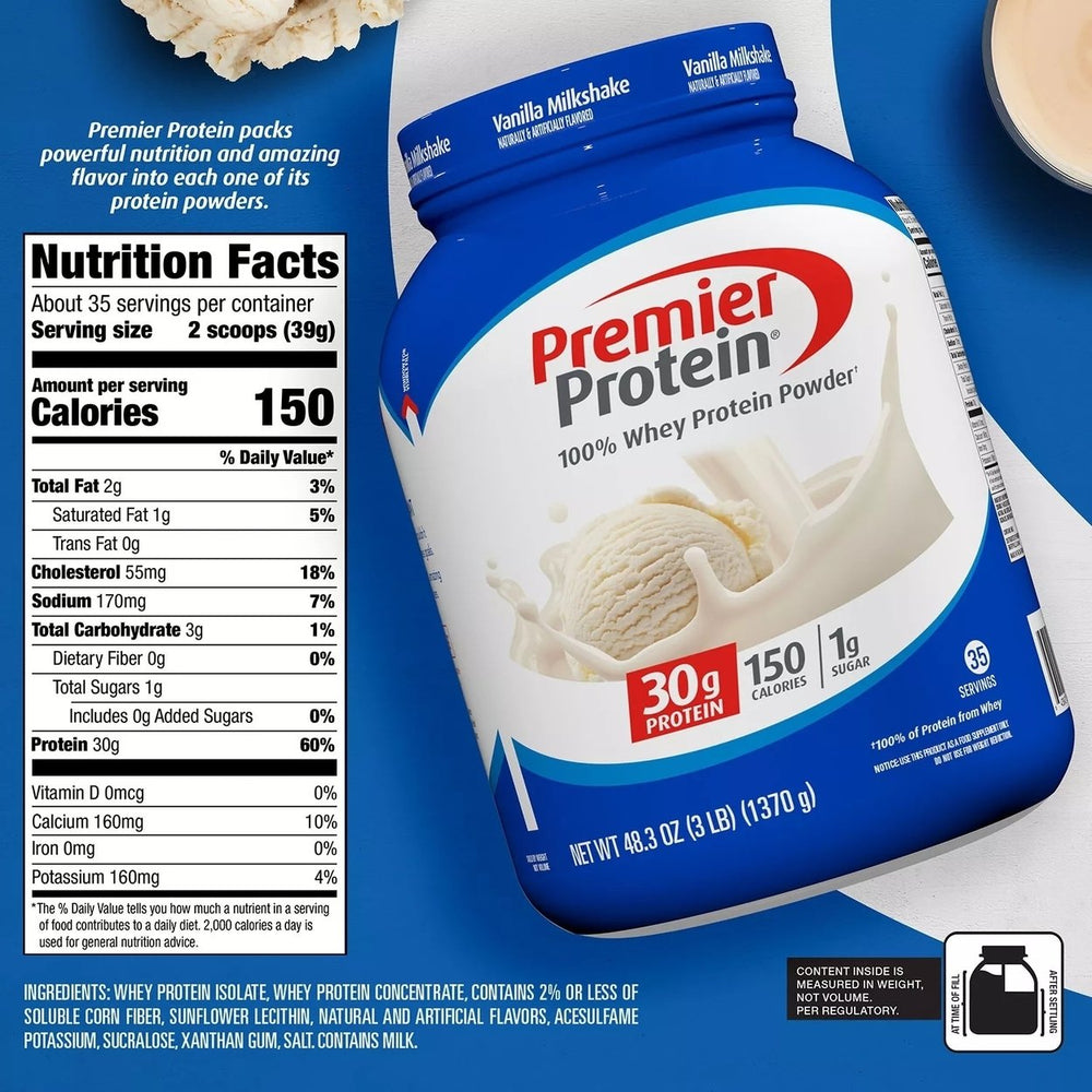 Premier Protein 30g High Protein Powder Vanilla Milkshake 3 Pounds Image 2