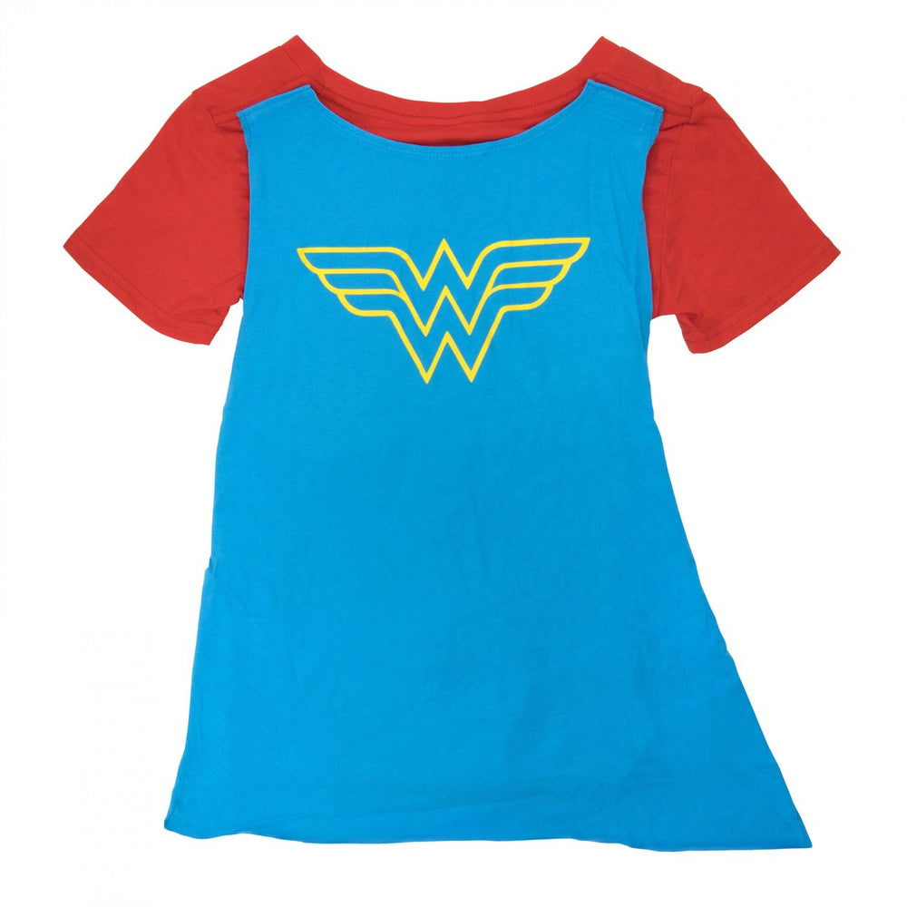 Wonder Woman Womens V-Neck Caped Costume T-Shirt Image 2