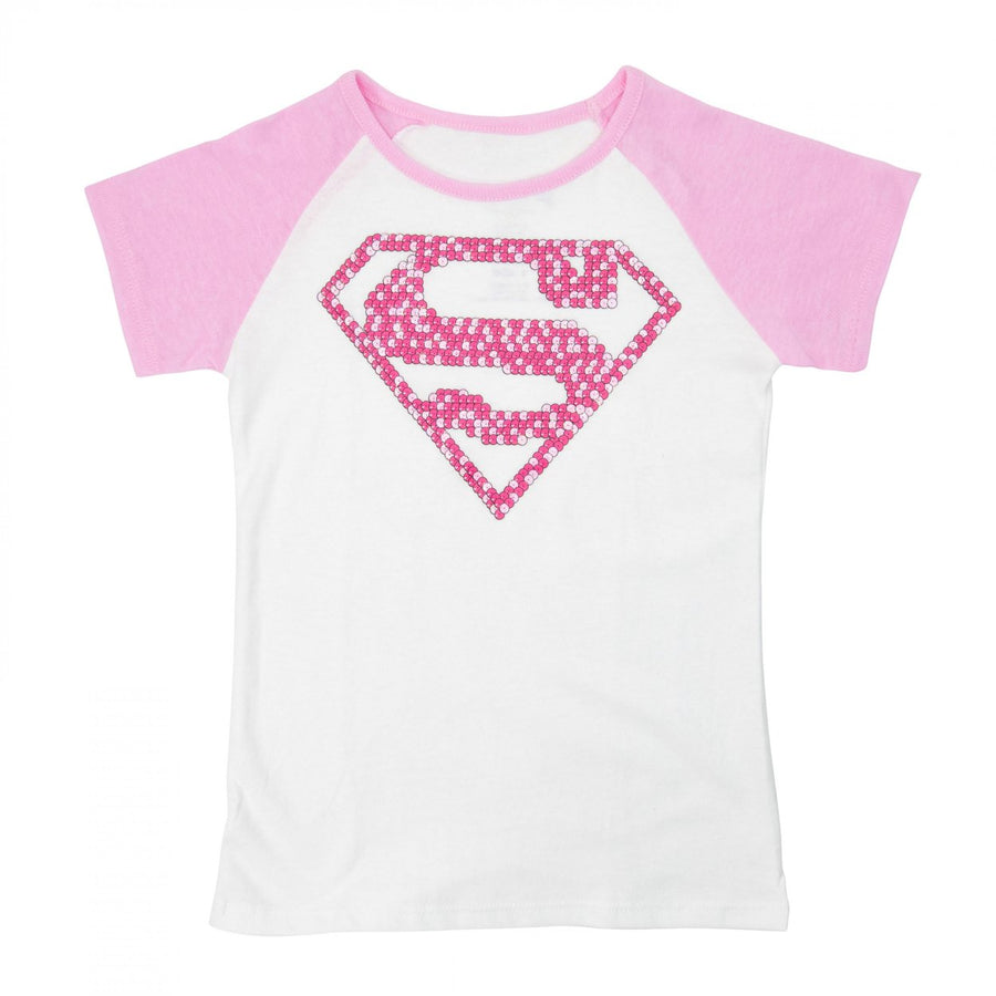 Supergirl Girls Pink Pattern Symbol T-Shirt Image 1