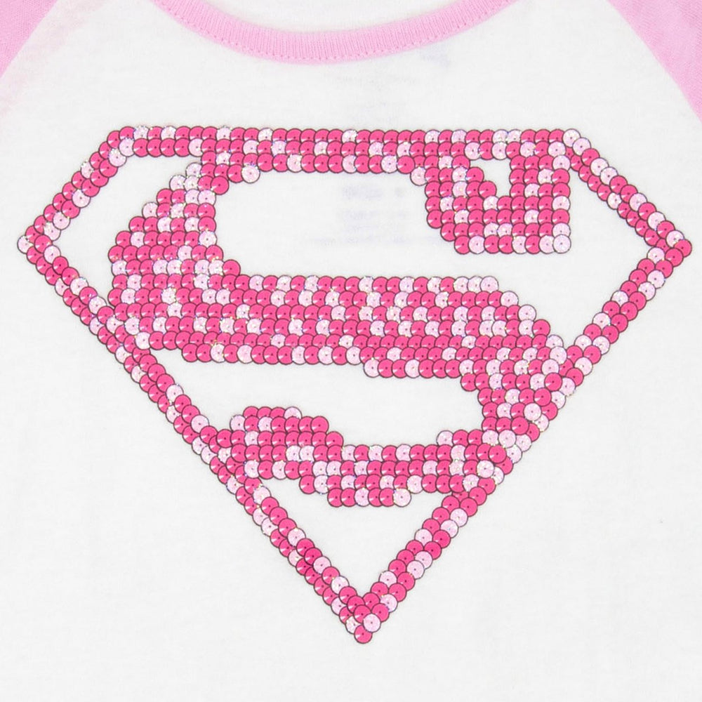 Supergirl Girls Pink Pattern Symbol T-Shirt Image 2