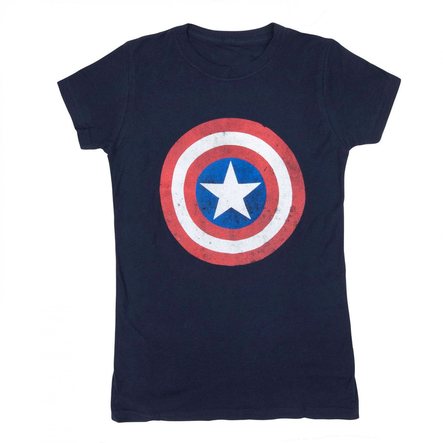 Captain America Distressed Shield Symbol Womens T-Shirt Image 1