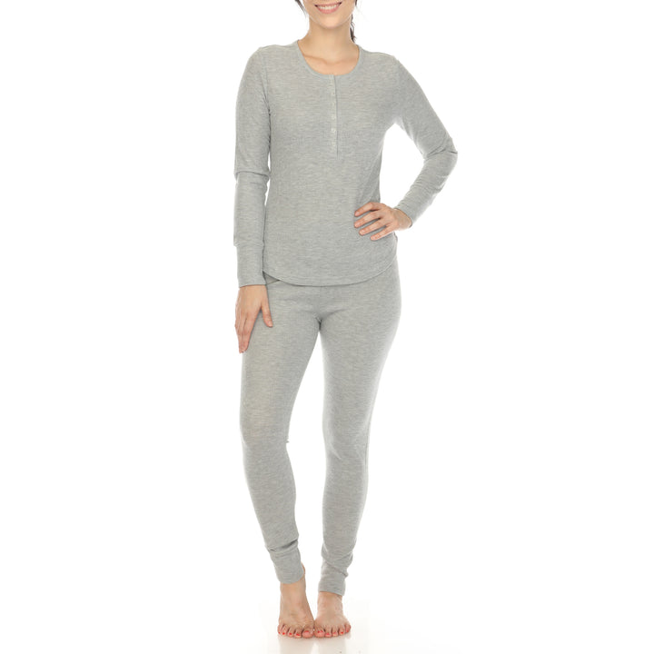 White Mark Womens Waffle Pajama Set Image 3