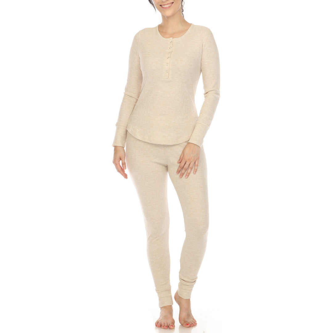 White Mark Womens Waffle Pajama Set Image 1