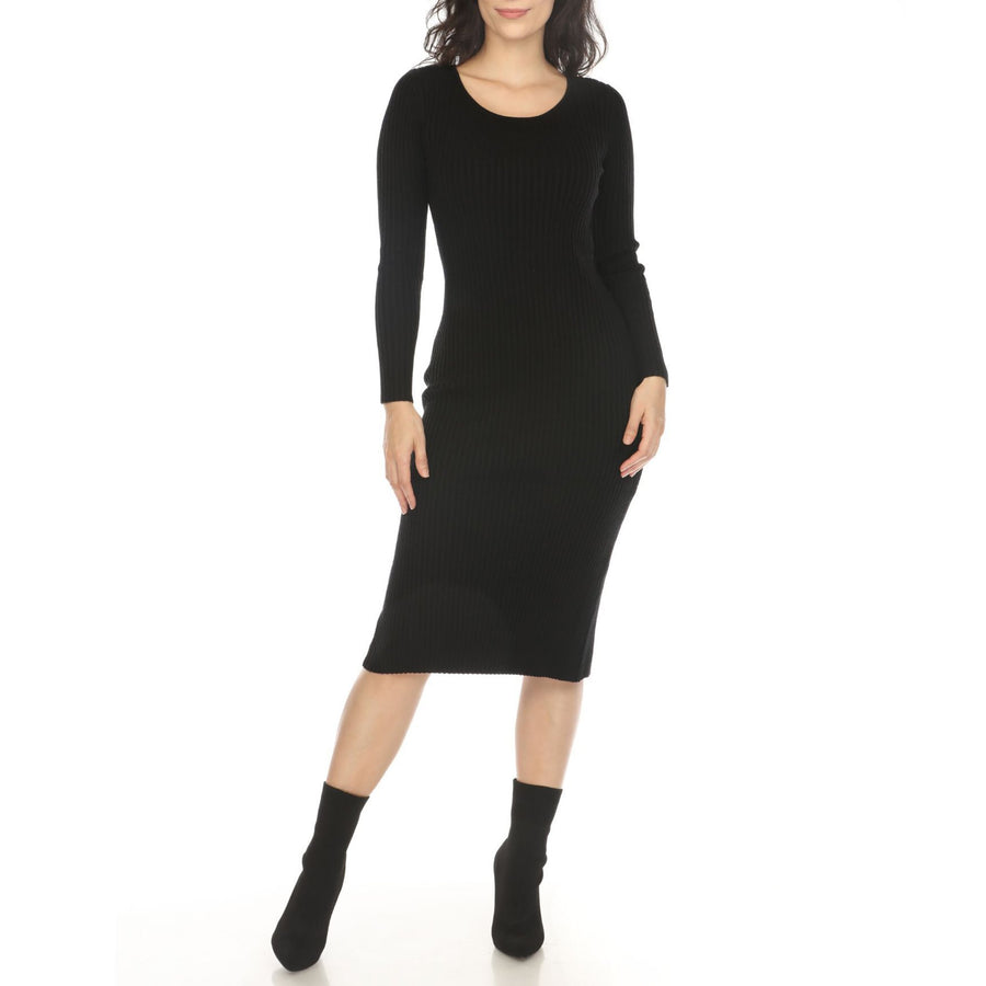 White Mark Womens Long Sleeve Rib Midi Sweater Dress Image 1