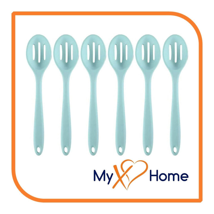 8" Pastel Green Silicone Slotted Spoon by MyXOHome (1 2 4 or 6 Slotted Spoons) Image 1