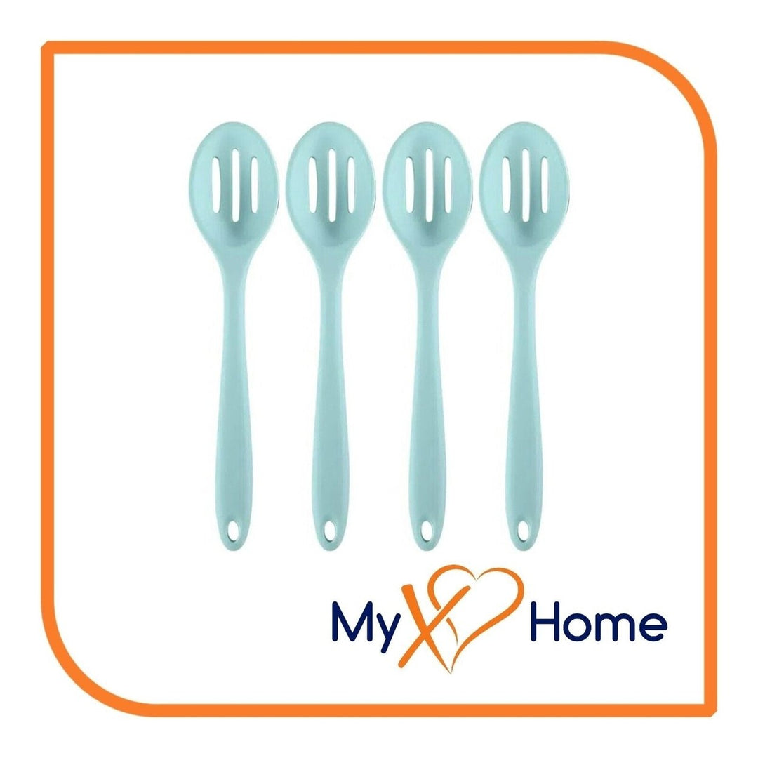 8" Pastel Green Silicone Slotted Spoon by MyXOHome (1 2 4 or 6 Slotted Spoons) Image 1