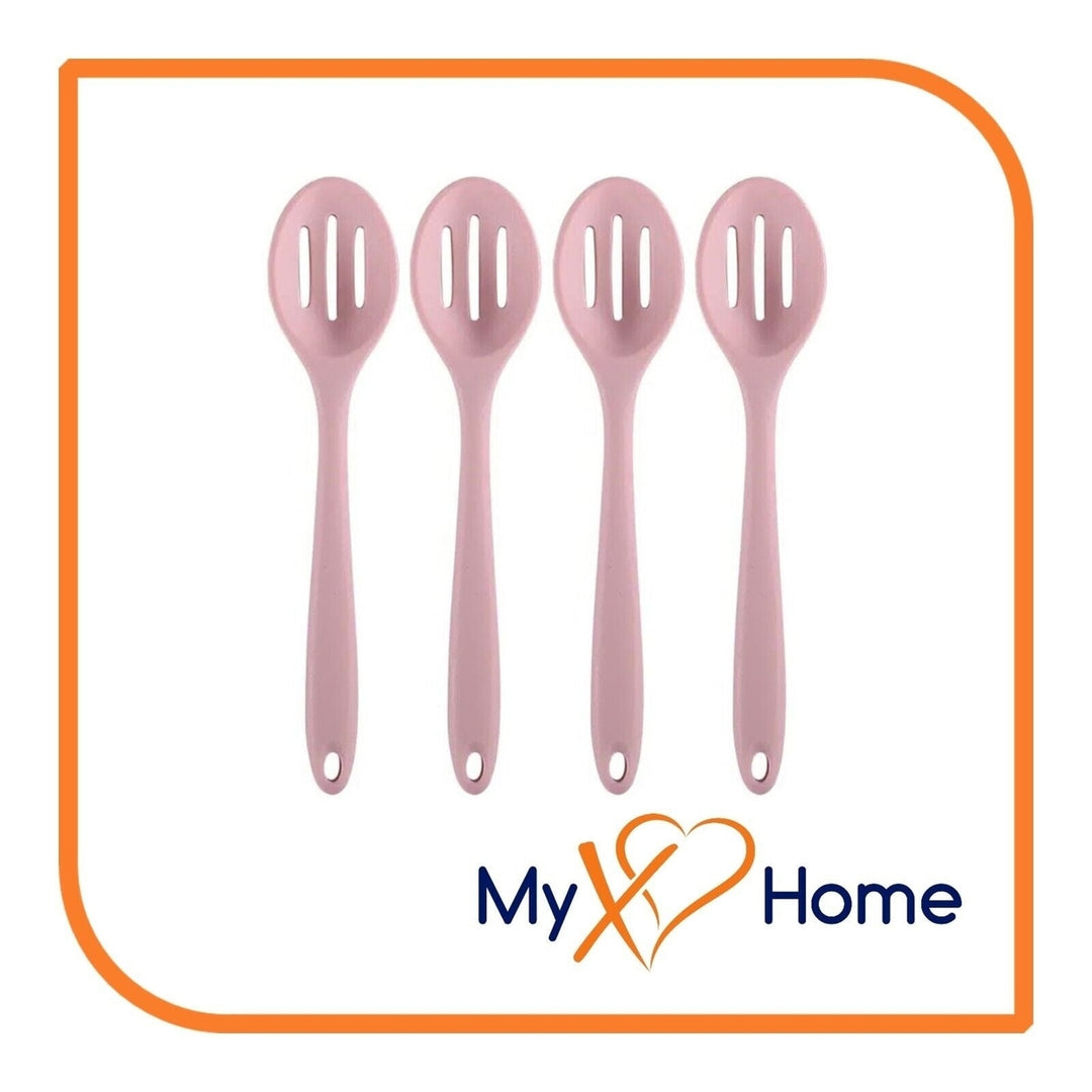 8" Pastel Pink Silicone Slotted Spoon by MyXOHome (1 2 4 or 6 Slotted Spoons) Image 1