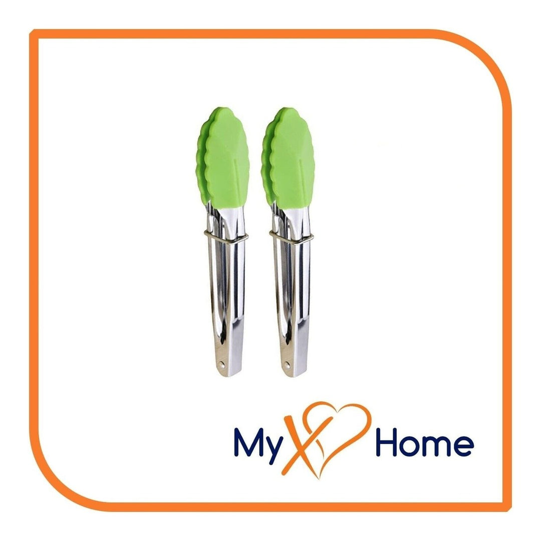 7" Green Silicone Tongs by MyXOHome (1 2 4 or 6 Tongs) Image 1