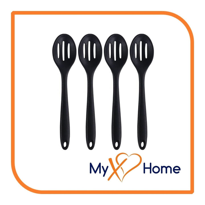 8" Black Silicone Slotted Spoon by MyXOHome (1 2 4 or 6 Slotted Spoons) Image 1