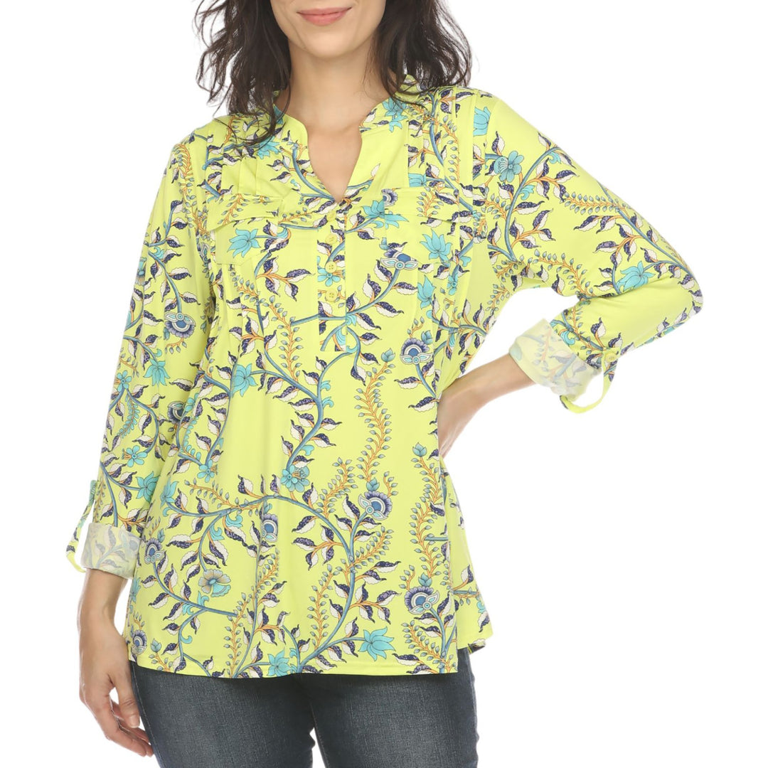 White Mark Womens Floral Button Front Tunic Top Image 1