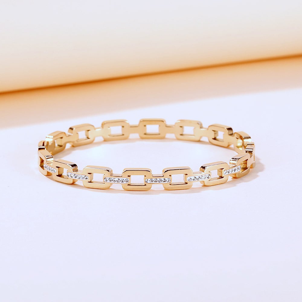 Minimalist Hollow Zircon Titanium Steel Bracelet,Rose Gold Plated Bracelet for Her Image 2