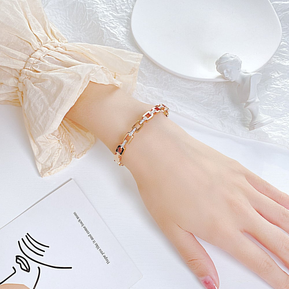 Minimalist Hollow Zircon Titanium Steel Bracelet,Rose Gold Plated Bracelet for Her Image 3