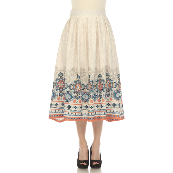 White Mark Womens Pleated Skirt with Border Print Image 2