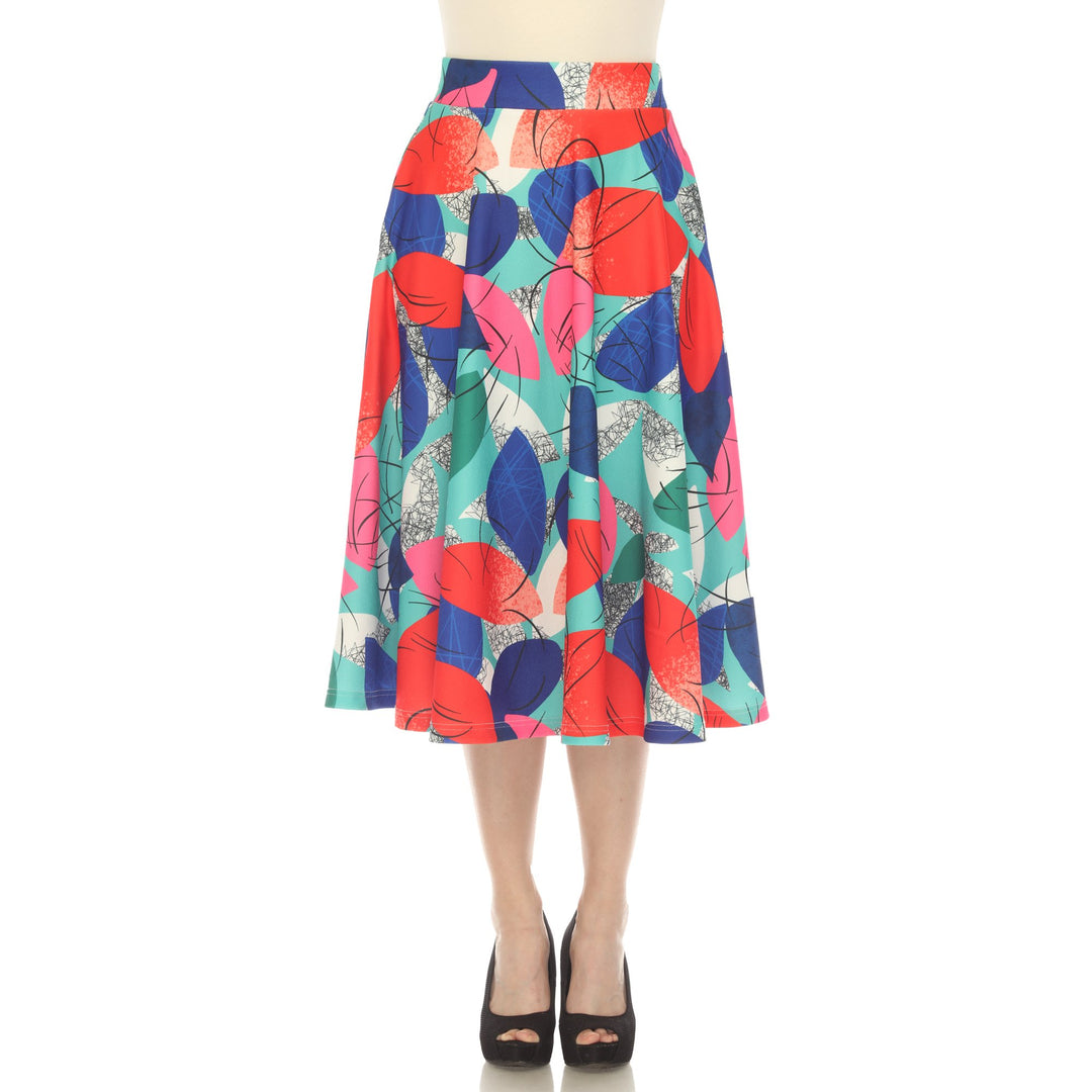 White Mark Womens Leaf Print Vintage Flared Midi Skirt Image 1