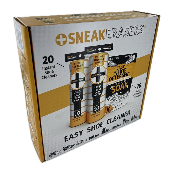 SneakERASERS Easy Shoe Cleaner Kit - 10 Ounce (16 Scoops) and 20 Shoe Cleaners Image 1