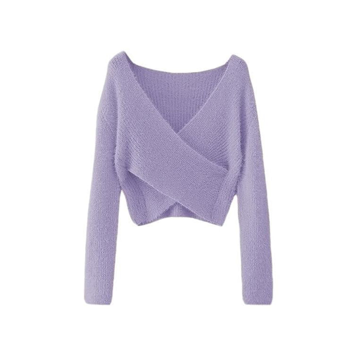 Fuzzy Knit Crisscross Cropped Sweater Image 2