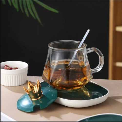 Heated Glass Mug Set with Warming Pad and Spoon Image 1